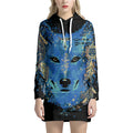 Native American Spiritual Wolf Print Pullover Hoodie Dress