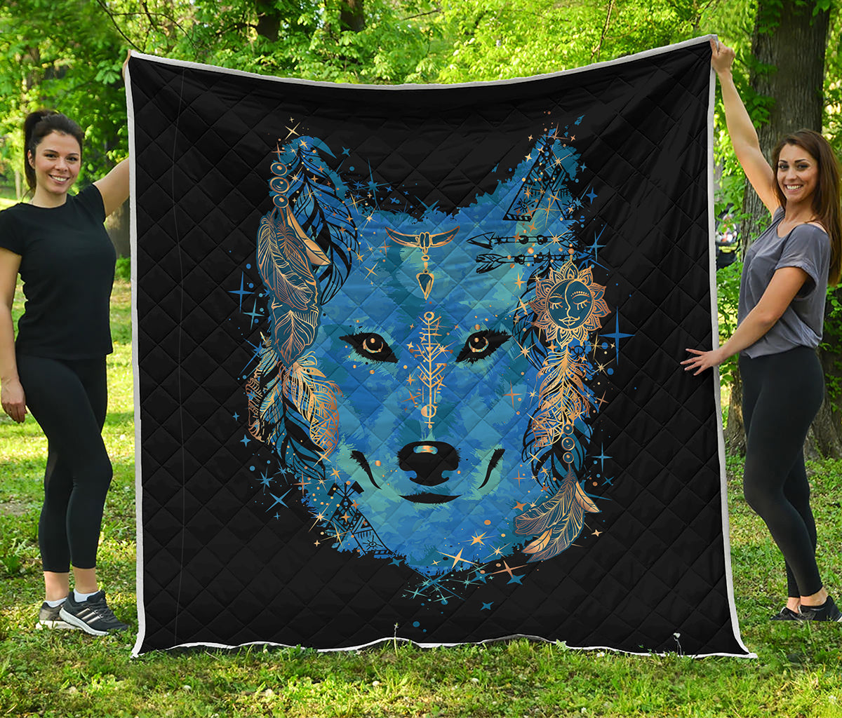 Native American Spiritual Wolf Print Quilt