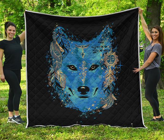 Native American Spiritual Wolf Print Quilt