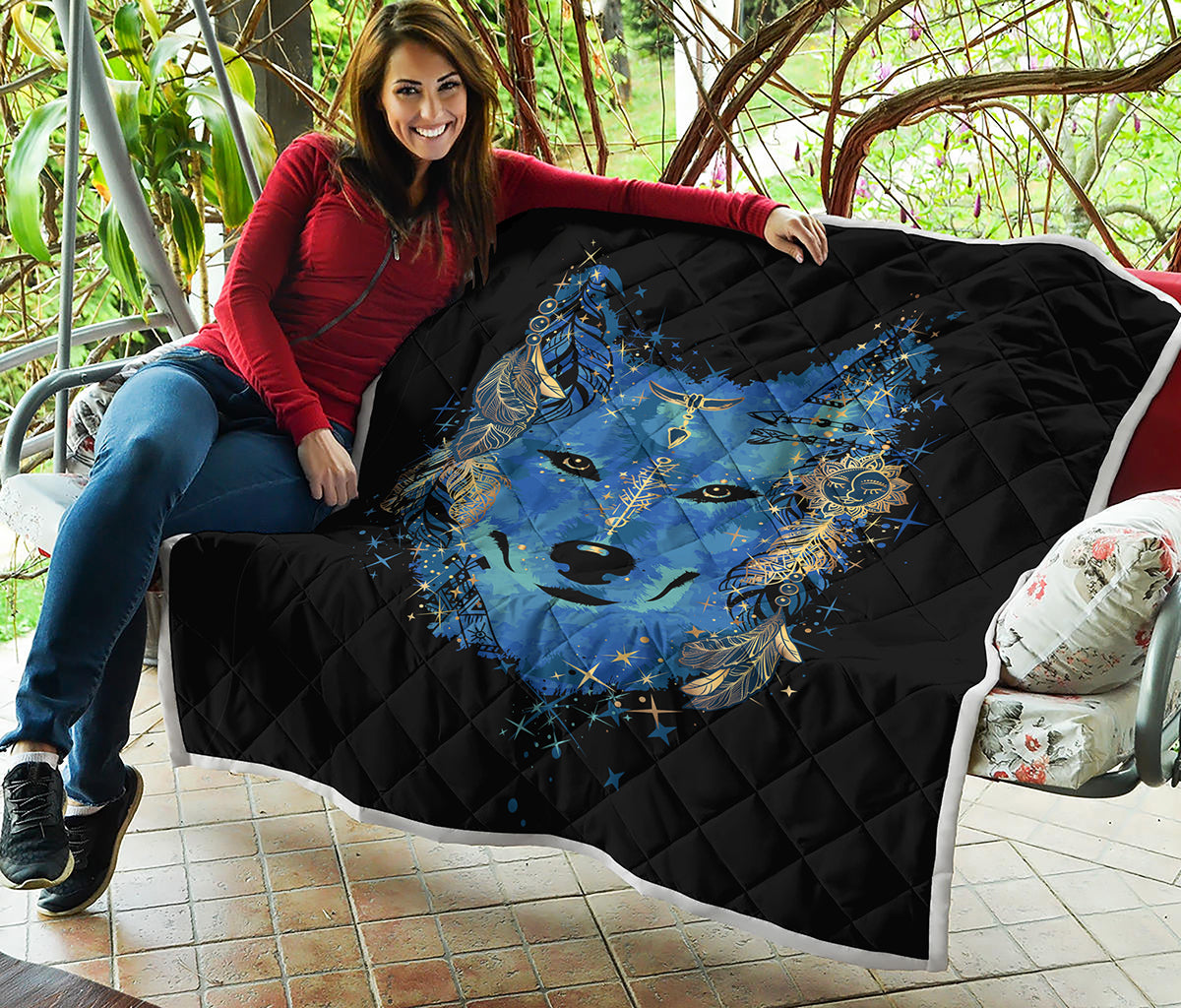 Native American Spiritual Wolf Print Quilt