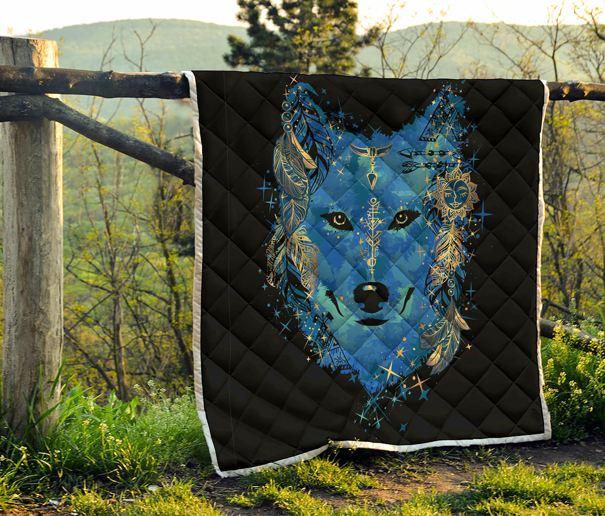 Native American Spiritual Wolf Print Quilt