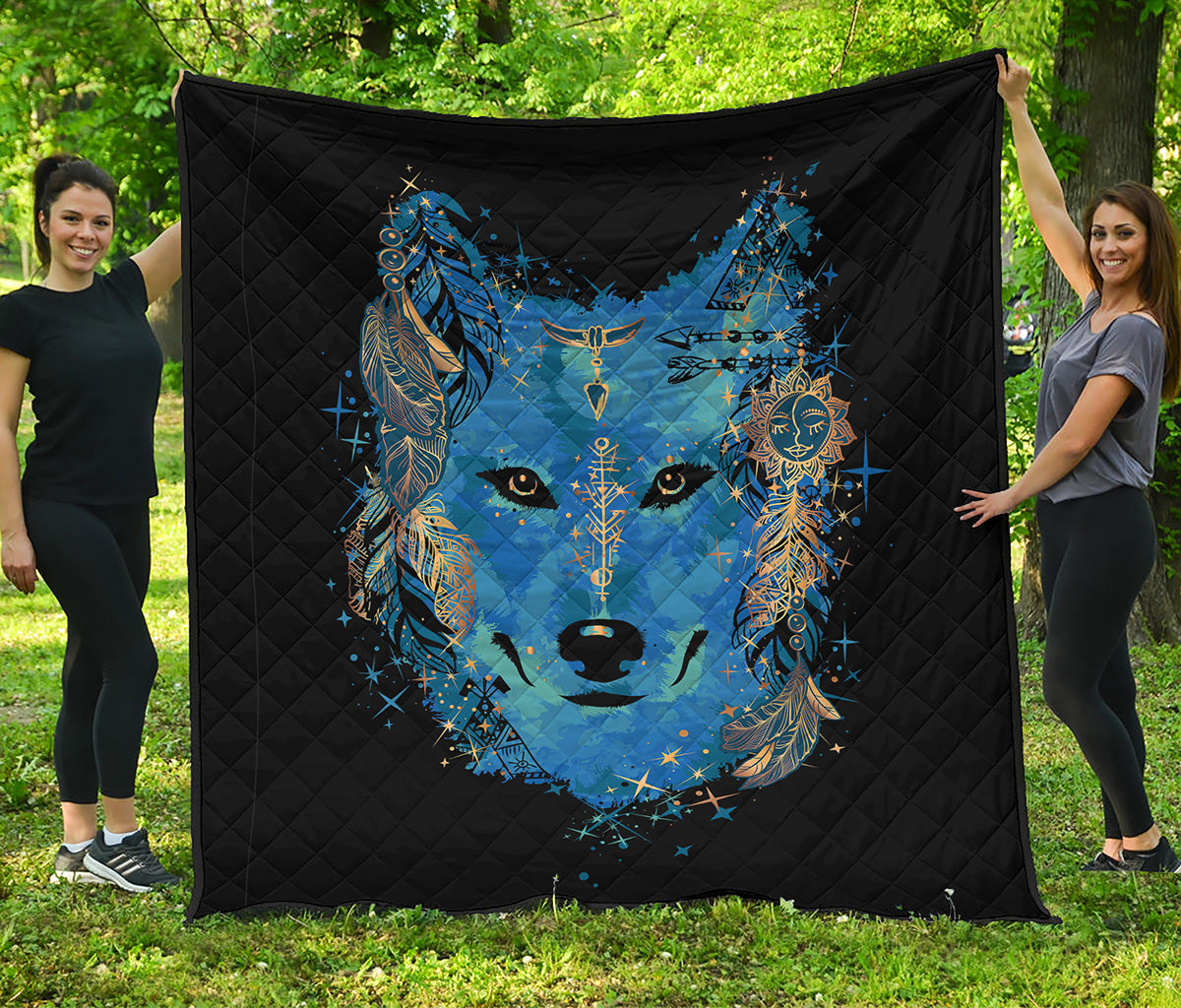 Native American Spiritual Wolf Print Quilt