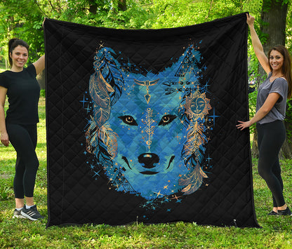 Native American Spiritual Wolf Print Quilt