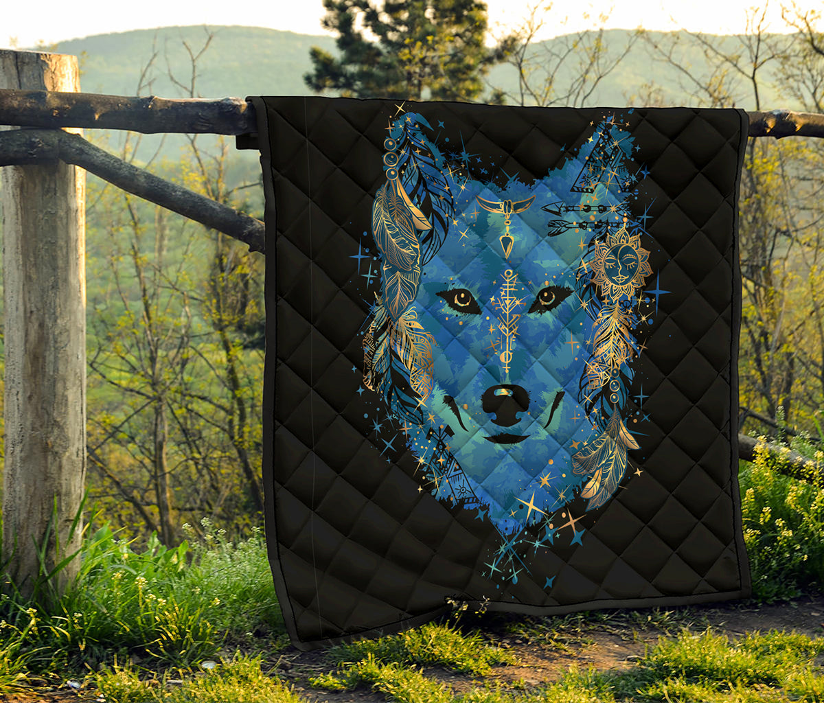 Native American Spiritual Wolf Print Quilt