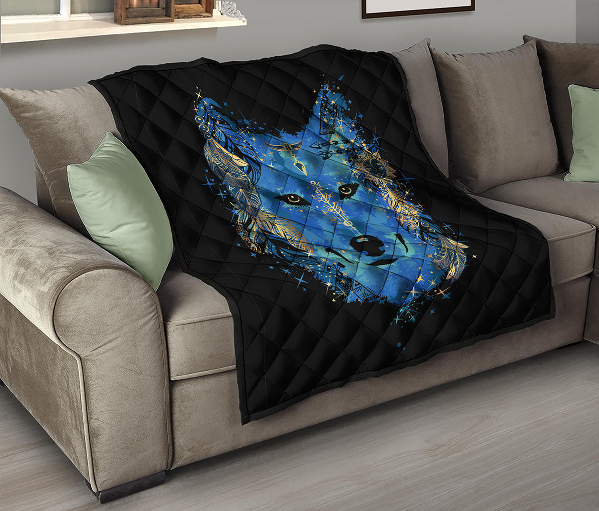 Native American Spiritual Wolf Print Quilt