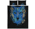 Native American Spiritual Wolf Print Quilt Bed Set