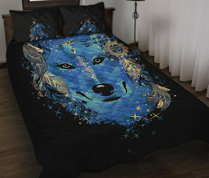 Native American Spiritual Wolf Print Quilt Bed Set