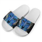 Native American Spiritual Wolf Print White Slide Sandals