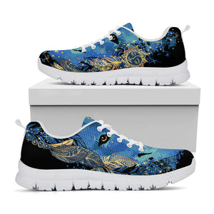 Native American Spiritual Wolf Print White Sneakers