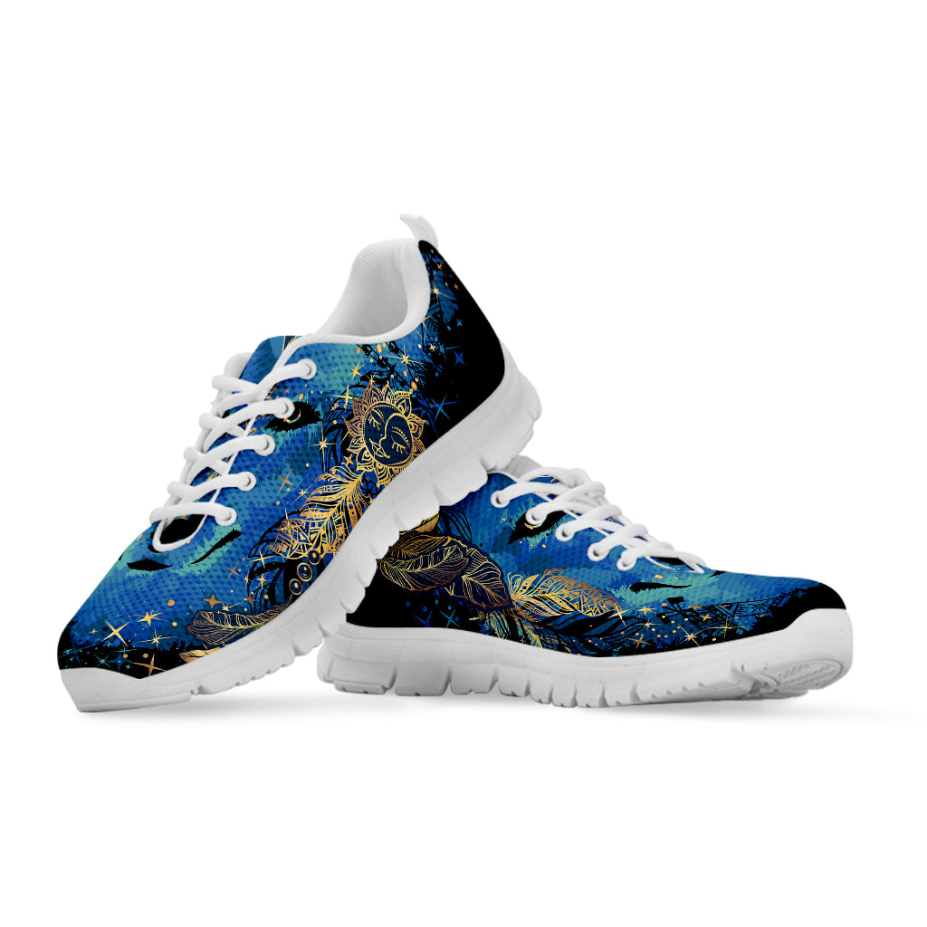 Native American Spiritual Wolf Print White Sneakers