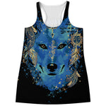 Native American Spiritual Wolf Print Women's Racerback Tank Top