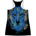 Native American Spiritual Wolf Print Women's Racerback Tank Top