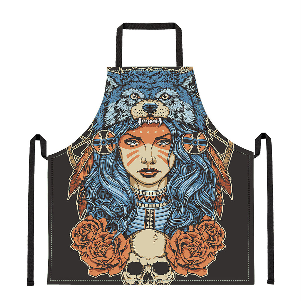 Native American Wolf Girl Print Apron