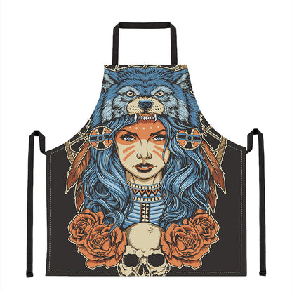 Native American Wolf Girl Print Apron