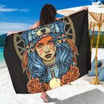 Native American Wolf Girl Print Beach Sarong Wrap