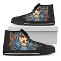 Native American Wolf Girl Print Black High Top Sneakers