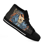 Native American Wolf Girl Print Black High Top Shoes