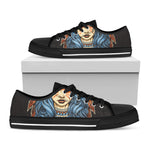 Native American Wolf Girl Print Black Low Top Shoes 