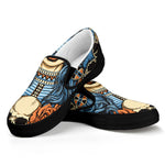 Native American Wolf Girl Print Black Slip On Shoes