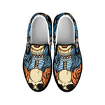 Native American Wolf Girl Print Black Slip On Shoes
