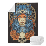 Native American Wolf Girl Print Blanket