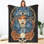 Native American Wolf Girl Print Blanket