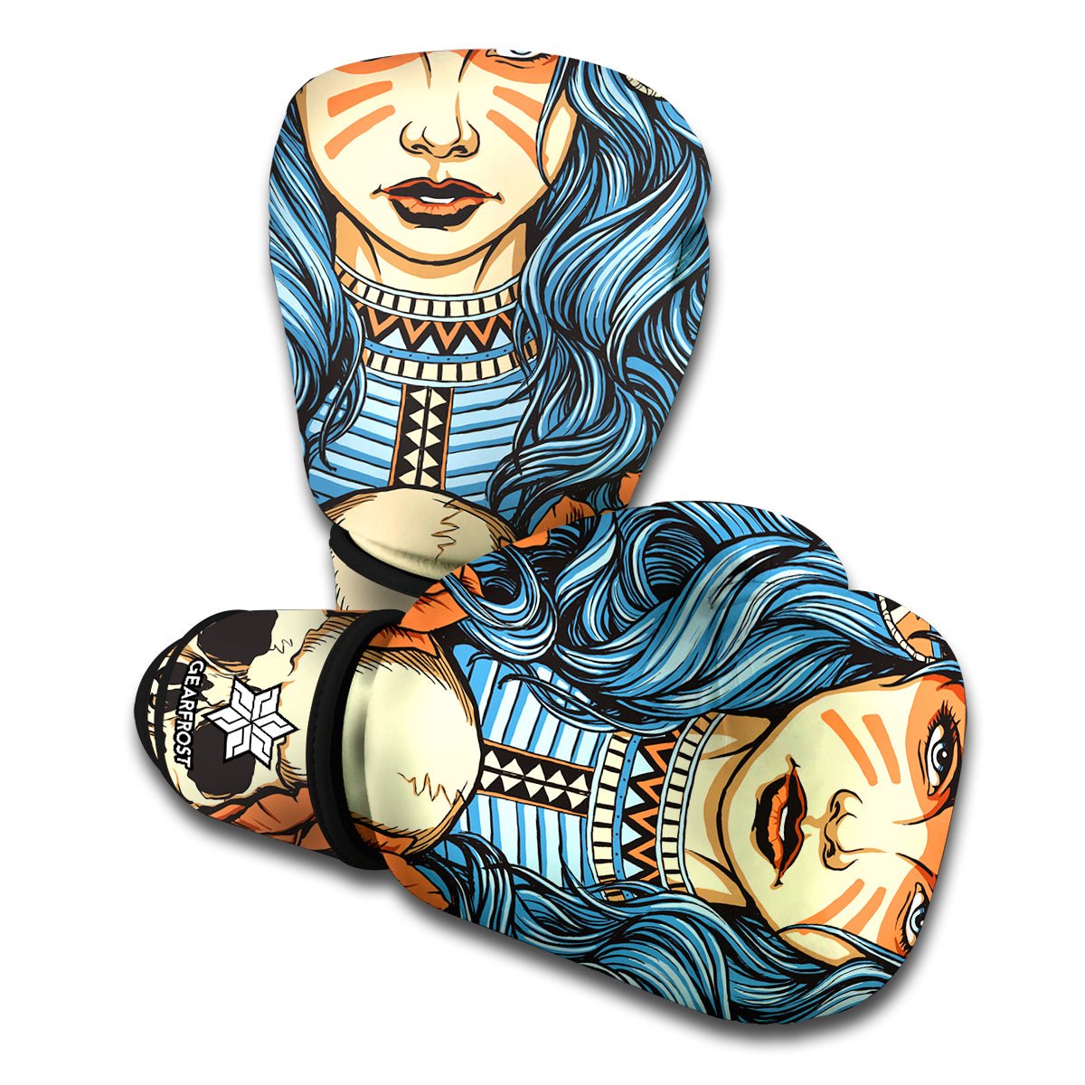 Native American Wolf Girl Print Boxing Gloves