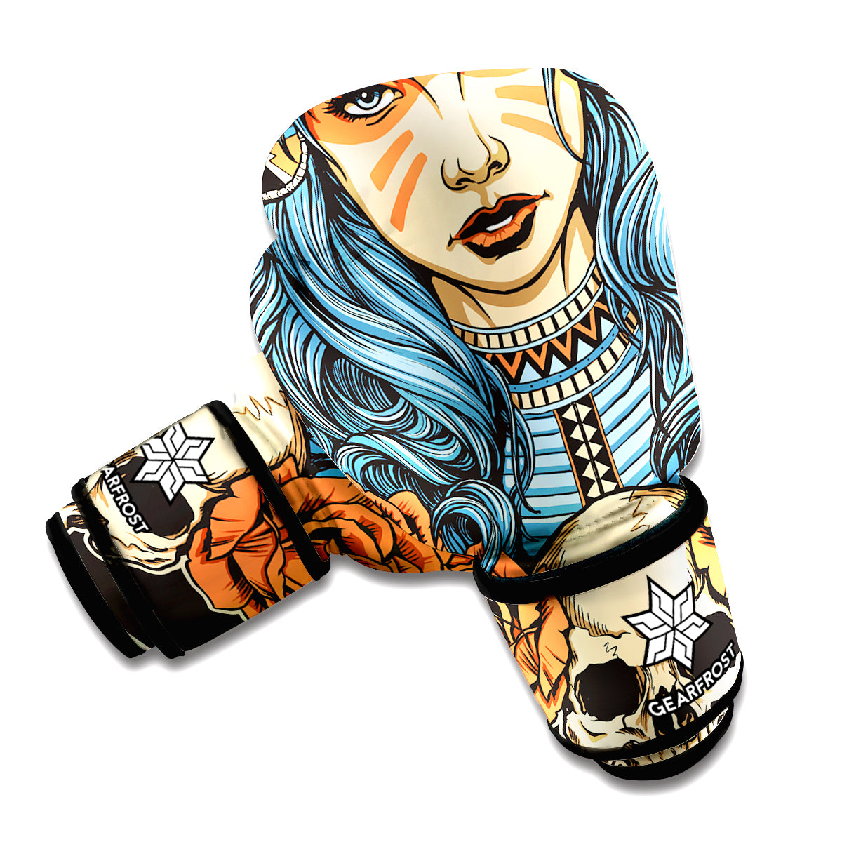 Native American Wolf Girl Print Boxing Gloves