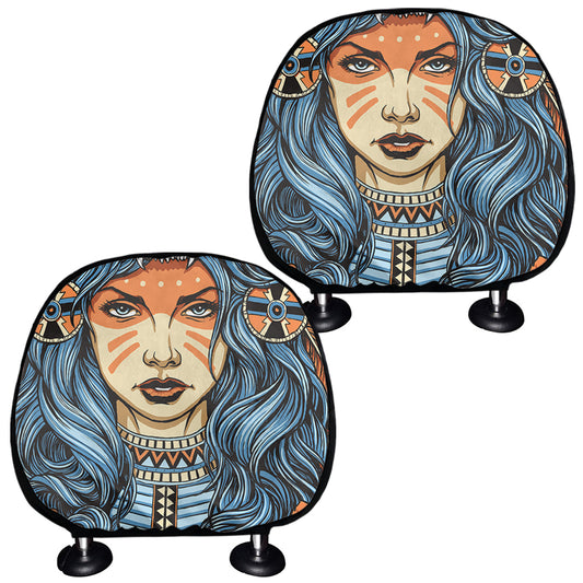 Native American Wolf Girl Print Car Headrest Covers