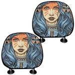 Native American Wolf Girl Print Car Headrest Covers