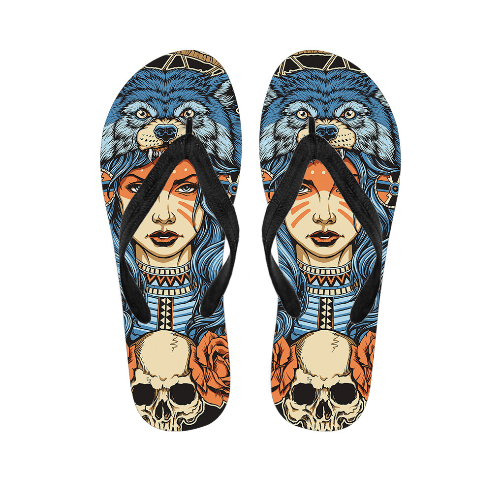 Native American Wolf Girl Print Flip Flops