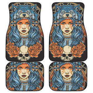 Native American Wolf Girl Print Front and Back Car Floor Mats