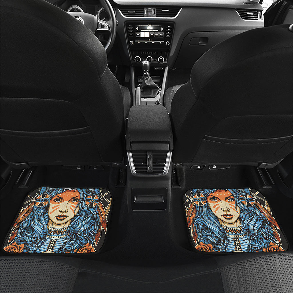 Native American Wolf Girl Print Front and Back Car Floor Mats