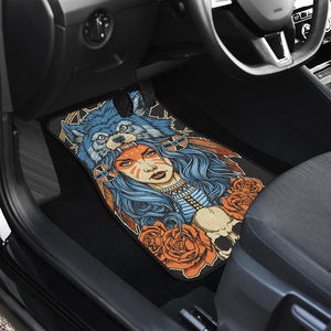 Native American Wolf Girl Print Front and Back Car Floor Mats