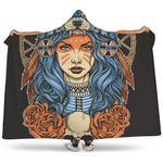 Native American Wolf Girl Print Hooded Blanket