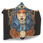 Native American Wolf Girl Print Hooded Blanket