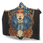 Native American Wolf Girl Print Hooded Blanket