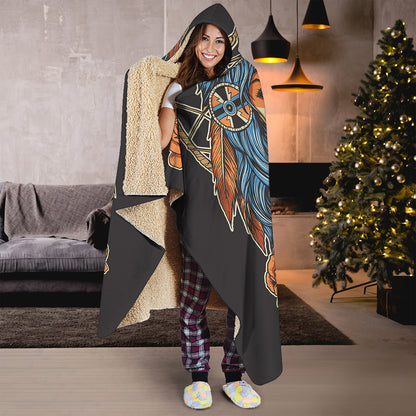 Native American Wolf Girl Print Hooded Blanket