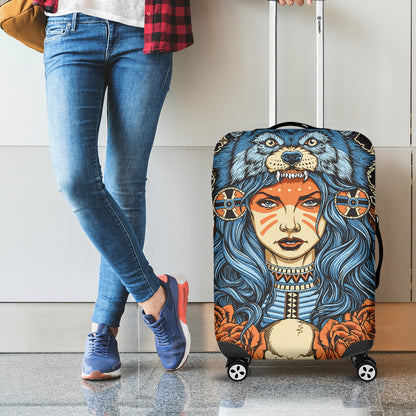 Native American Wolf Girl Print Luggage Cover