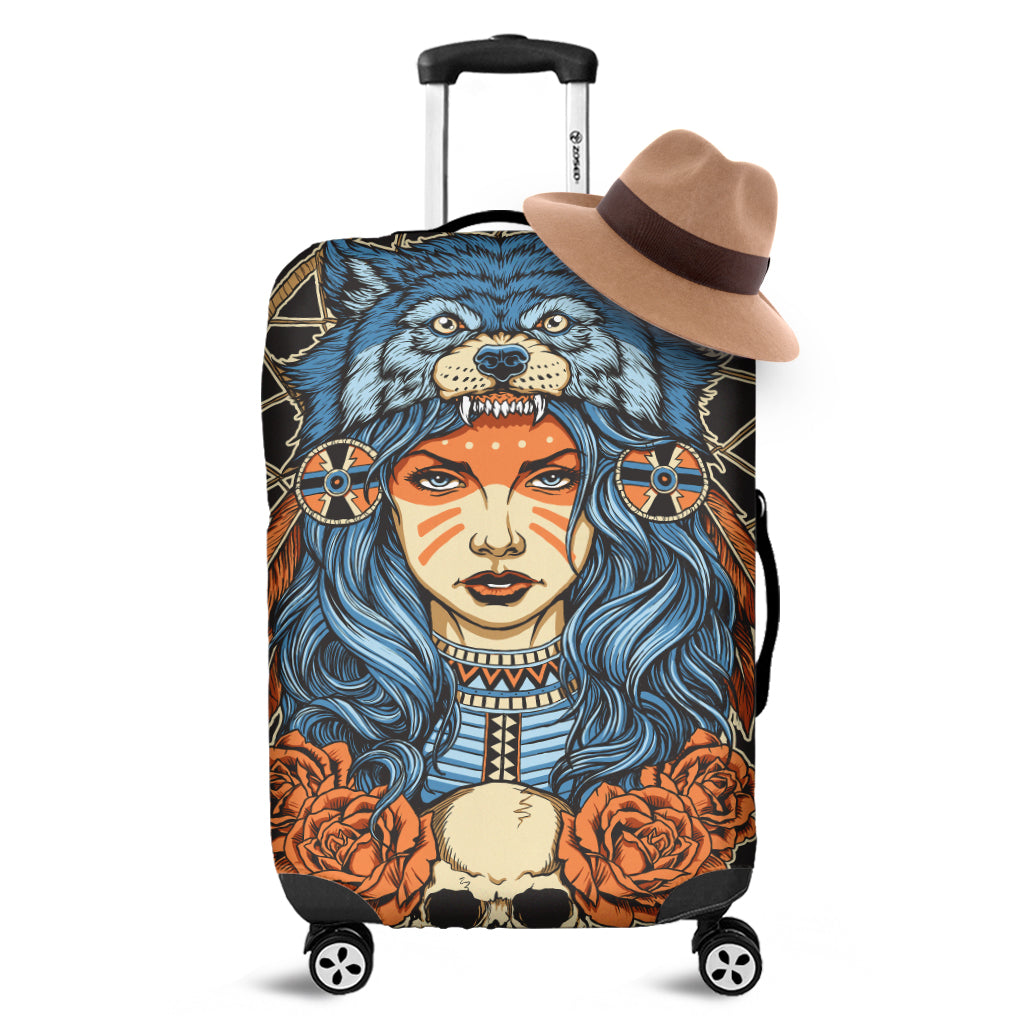 Native American Wolf Girl Print Luggage Cover