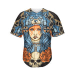 Native American Wolf Girl Print Men's Baseball Jersey