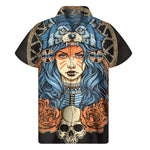 Native American Wolf Girl Print Men's Short Sleeve Shirt