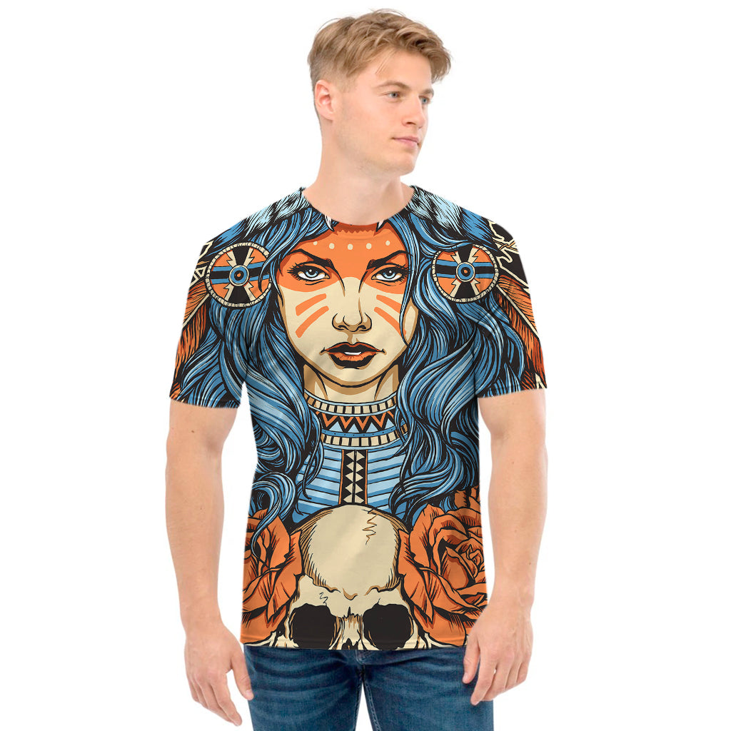 Native American Wolf Girl Print Men's T-Shirt