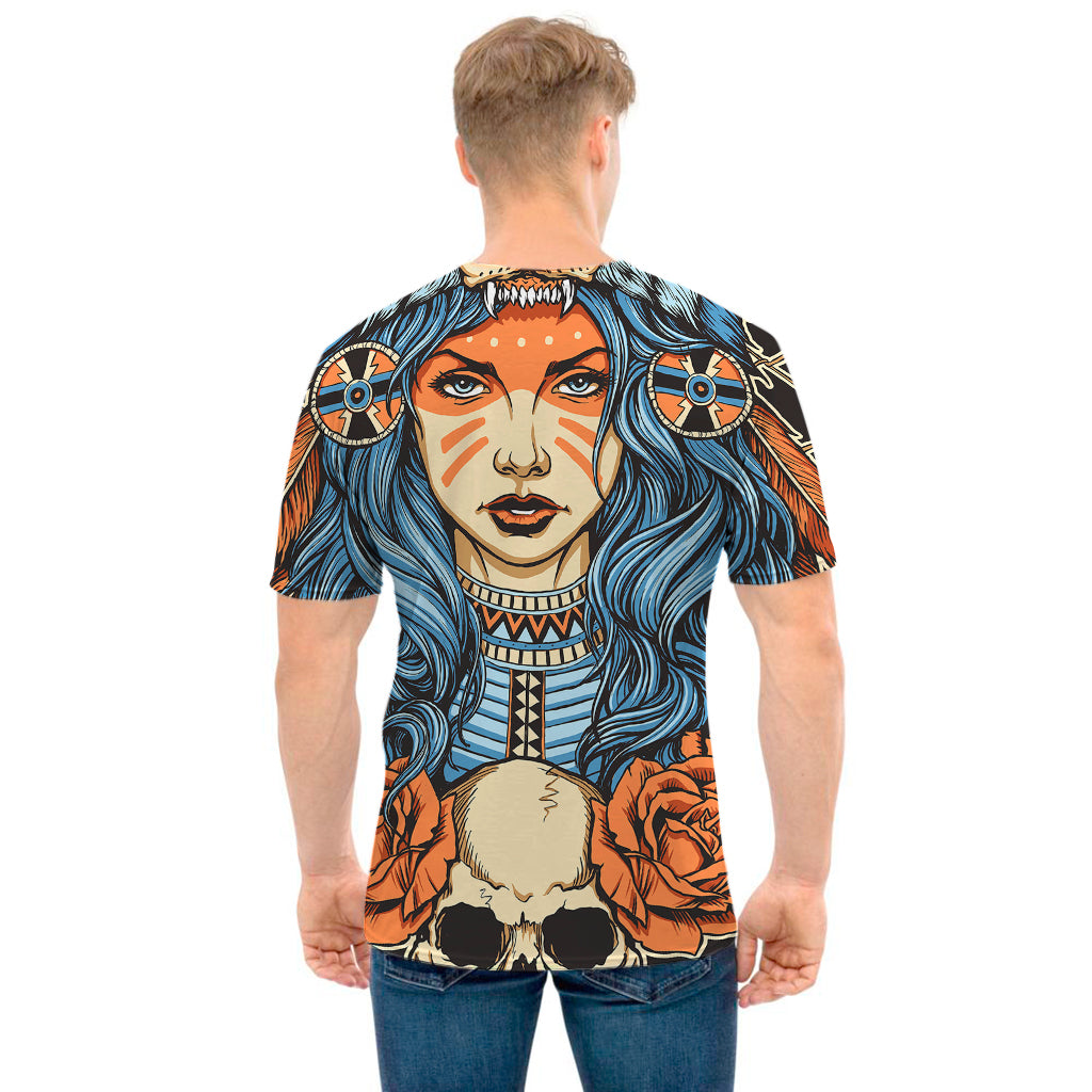 Native American Wolf Girl Print Men's T-Shirt