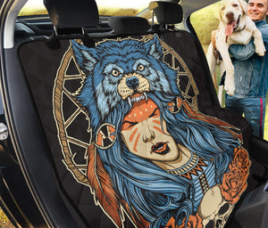 Native American Wolf Girl Print Pet Car Back Seat Cover