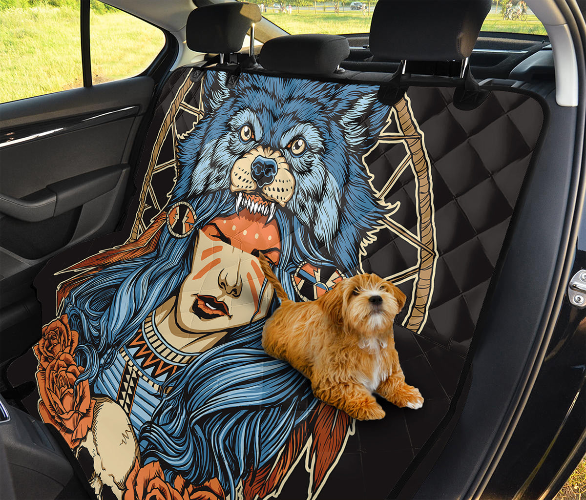 Native American Wolf Girl Print Pet Car Back Seat Cover