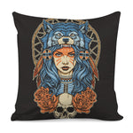 Native American Wolf Girl Print Pillow Cover