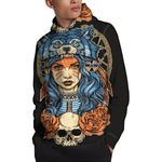 Native American Wolf Girl Print Pullover Hoodie