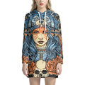 Native American Wolf Girl Print Pullover Hoodie Dress