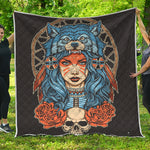 Native American Wolf Girl Print Quilt